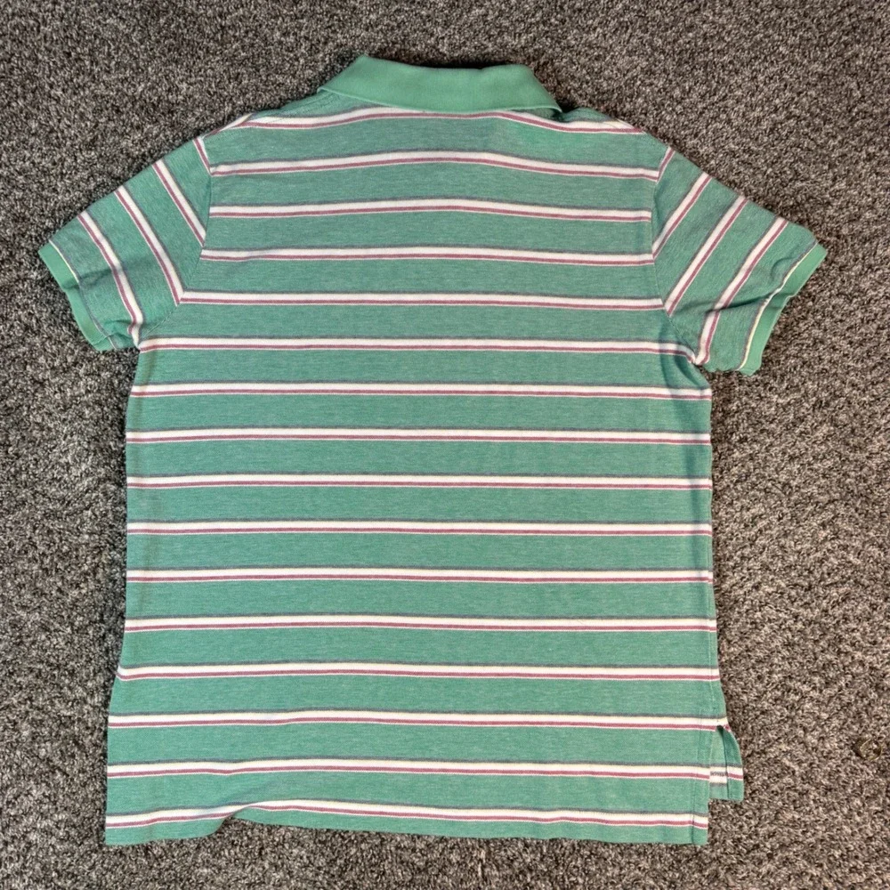 Polo Ralph Lauren Mens XL Custom Fit Striped Polo Shirt Green Pink Tennis Tail